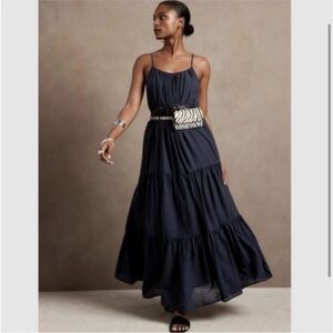 Banana Republic - 2023 Canna Maxi Cotton Tired/Tie Waist Dress - Navy - Size S